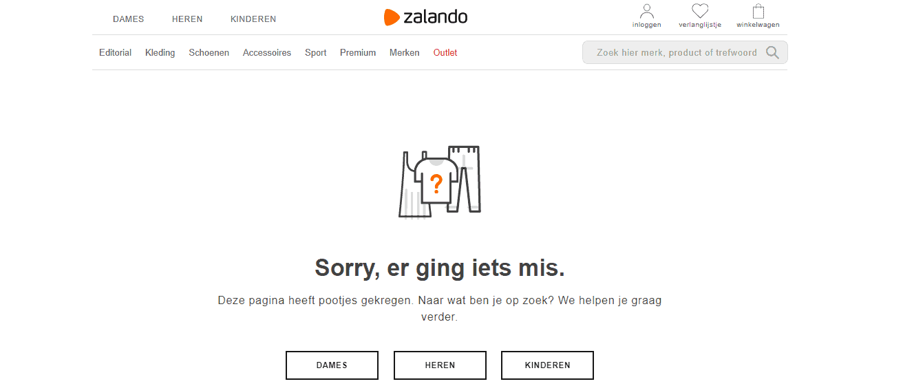Voorbeel 404 pagina Zalando