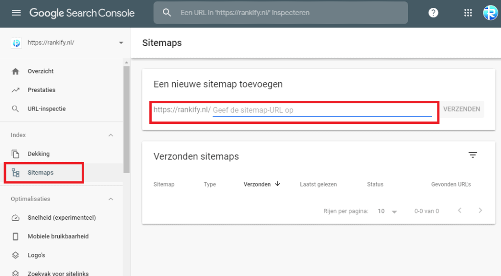 sitemap toevoegen in search console
